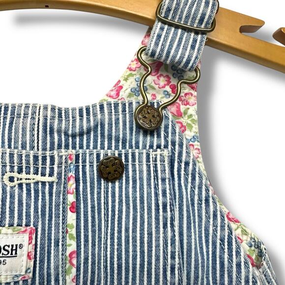 Vtg 80s OSH KOSH BGosh Jumper Overalls Dress Cotton Striped Floral Piping 18 mo - Picture 6 of 16